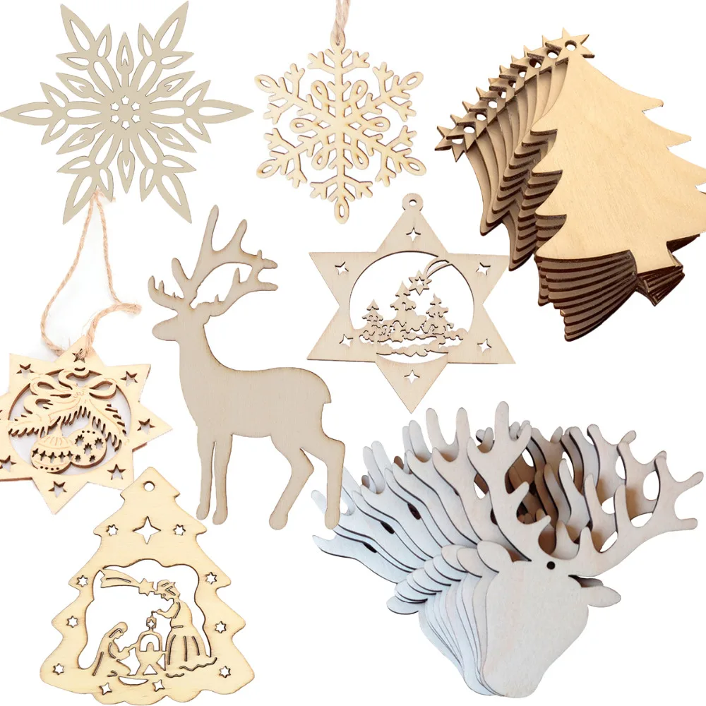 

10pcs Wooden Christmas Tree Hanging Pendants White Snowflake Ornaments Placemat Plaque Christmas Decorations For Home Xmas Suppl
