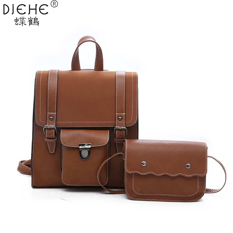 

Vintage Women Backpack PU Leather Fashion School Backpacks Bagpack for Teenage Girls Casual Large Capacity 2pcs Set Shoulder Bag