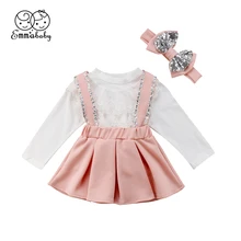 Модные кружевные топы для маленьких девочек; комплект одежды из 3 предметов с блестками и ремешком; одежда