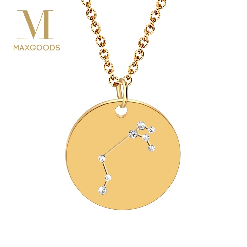 

1 Pcs Fashion Stainless Steel Crystal Zodiac Pendant Necklace for Women Gold Choker Birthday Personality Necklace bijoux