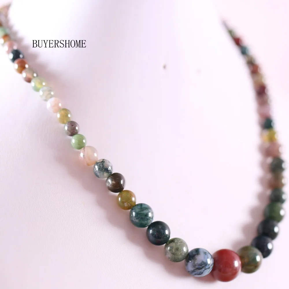 

Free Shipping Fashion Jewelry Natural Round Beads Multi-color India Onyx Stone Necklace 18" 1Pcs E094
