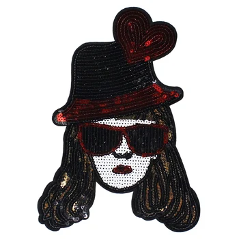 

10pieces Beaded Sequin Heart Girl Glasses Fabric Patches Iron on Motif Applique Clothes Sticker Sewing DIY Accessories TH995