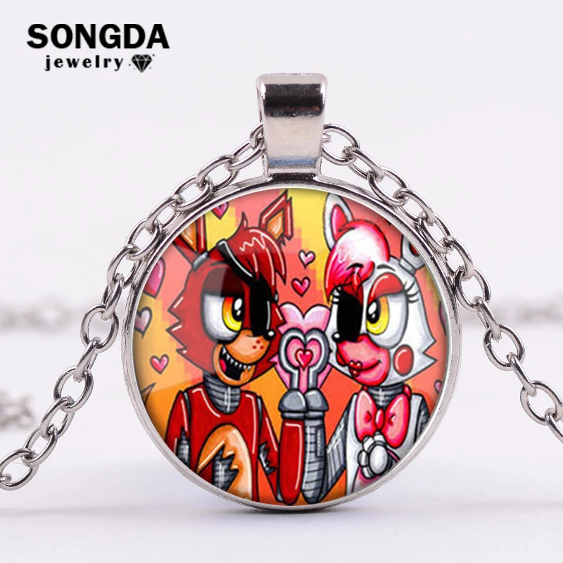 

SONGDA Five Nights at Freddy's Necklace FNAF Foxy Chica Bonnie Freddy Glass Cabochon Chain Necklace Kids Jewelry Birthday Gifts