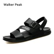 Летние мужские сандалии из натуральной кожаная мужская обувь Высокое качество Бизнес кожаные сандалии модные Пляжная Летняя обувь Уокер пик бренд