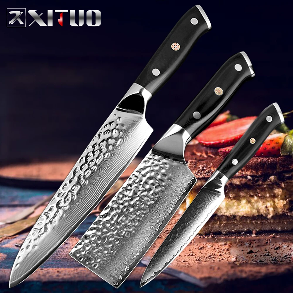 XITUO шеф-повара Ножи Дамаск 67-слой Сталь Santoku Sharp возможностями антипригара мяса, рыбы овощи фрукты Пособия по кулинарии Кухня ножи