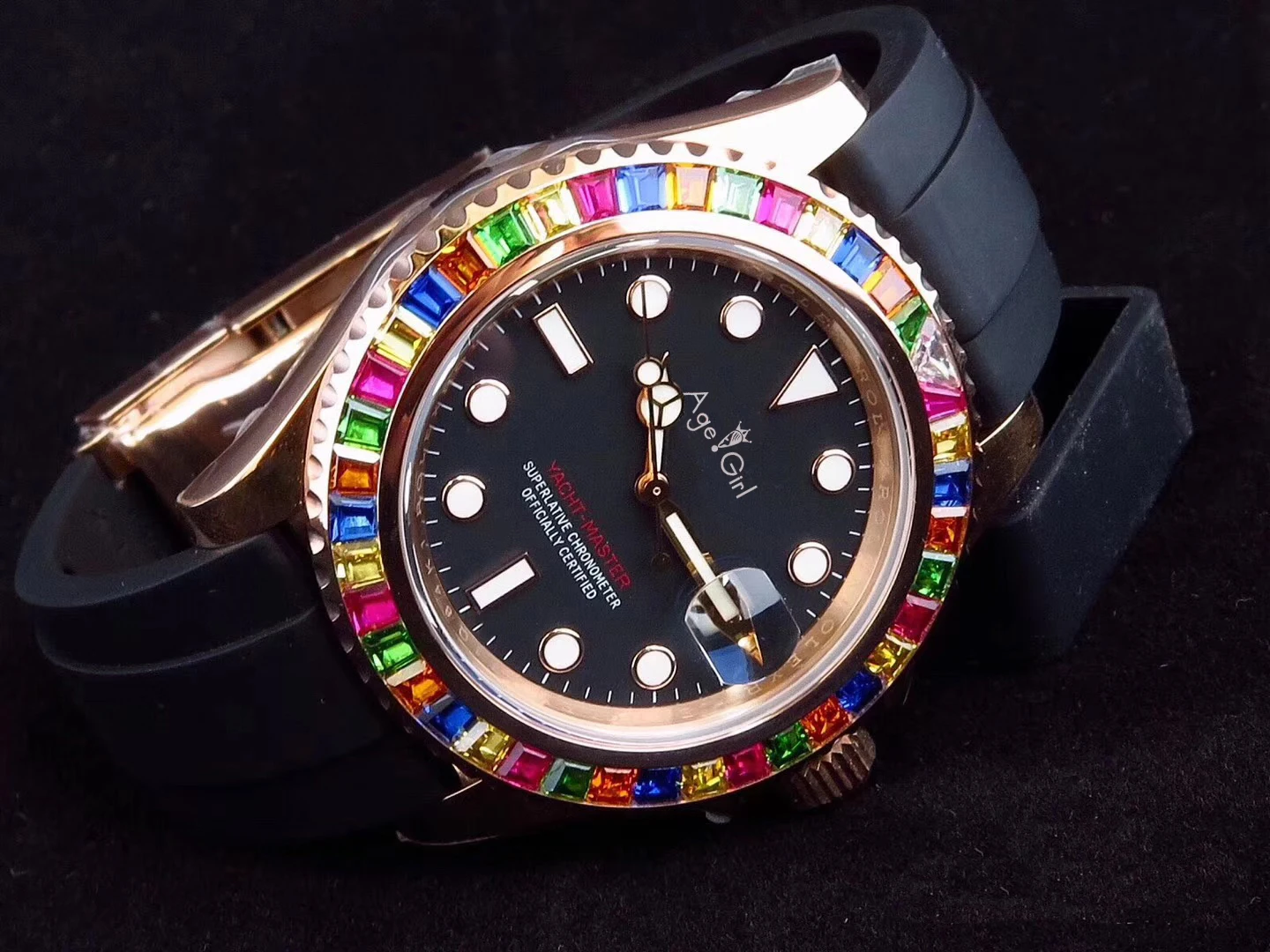

Luxury Brand New Men Automatic Mechanical Watch Black Blue Rubber Rainbow Diamonds Rose Gold Stainless Steel Sapphire Waterproof