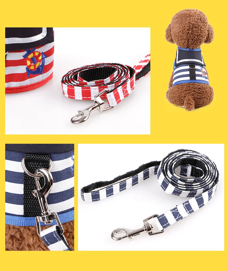 Pet Harness Collar for Cats Small Dogs Pet Clothes Navy Uniform Vest Harnesses with Leash Traction Rope Pet Chest Strap Rope (4)