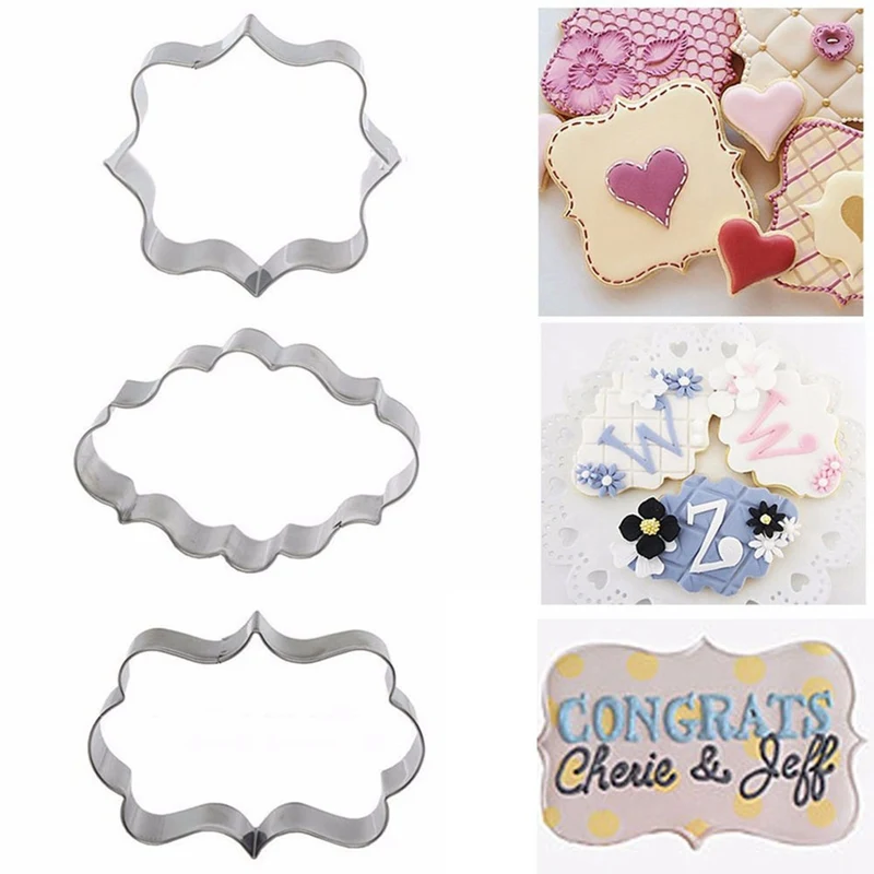 

3Pcs/Set Plaque Cutter Cookies Shape Cookie Mould Stainless Steel Sugar Fondant Cake Mold Biscuit Cutters Tools Frame DIY