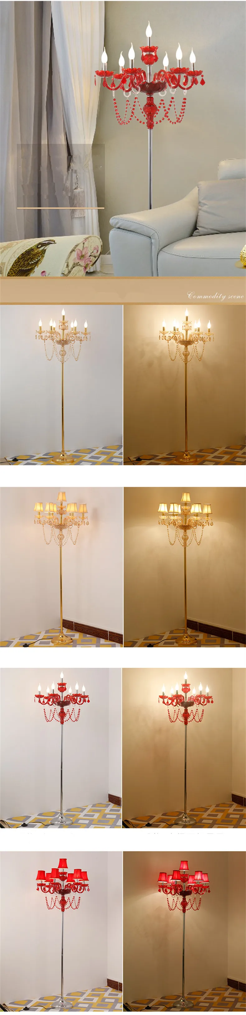 Luminária de Chão Vermelho para Sala de Estar do Lado da Cama Decoração da Lâmpada de Iluminação Indoor com Máscara de Lâmpada de Cristal de pé para Lâmpada de Assoalho Quarto Home Assoalho de 4 Luminária de Chão vermelho para sala de