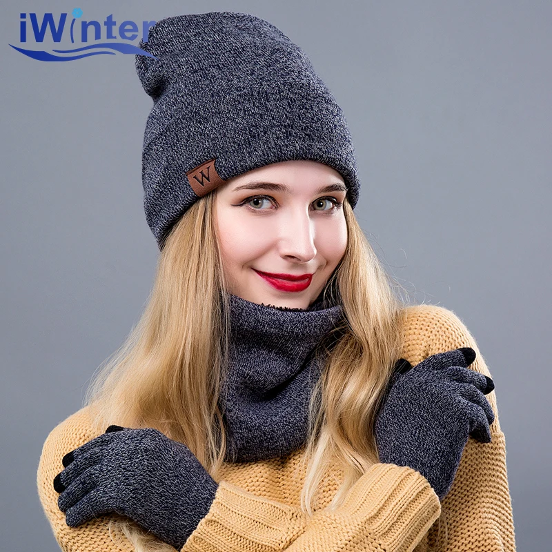 Iwinter 2018 костюм тройка зимние Шарфы для женщин Шапки Для мужчин зима теплая шапка