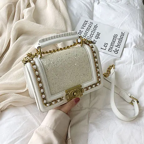 

Korean Fashion Sequins Shoulder Small Mini Bag Messenger Crossbody Chain Square Hand Bags For Ladies Evening Clutch Bag Handbags