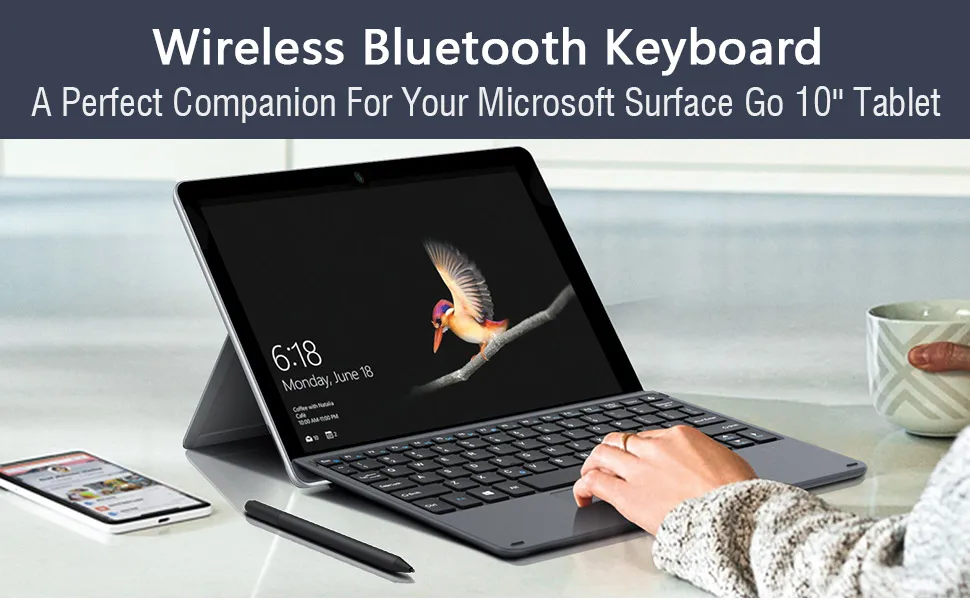 MoKo type чехол для microsoft Surface Go, легкая ультра-тонкая беспроводная bluetooth-клавиатура с микро-usb зарядным кабелем