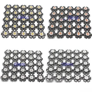 

10pcs 1W 3W High Power LED Full Spectrum White Warm white Green Blue Deep Red 660nm Royal blue With 20mm Black Star PCB
