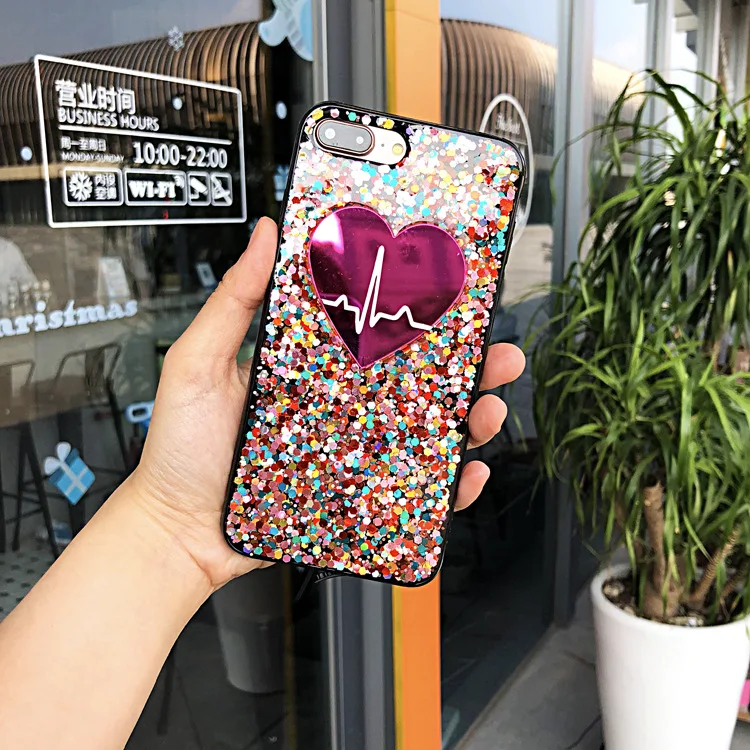 Модный Блестящий чехол с сердечками для iPhone 6 S 7 8 Plus мягкий силиконовый цветной X