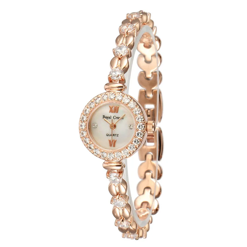 Prong Setting Royal Crown Mini Women's Watch Japan Quartz Jewelry Hours