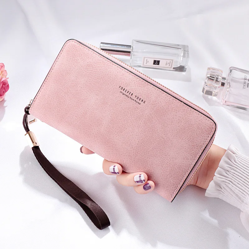 

Fashion Zipper Wristband Long Clutch Wallets For Women PU Leather Large Capacity Money Coins Purse Phone Pocket Ladies Wallet