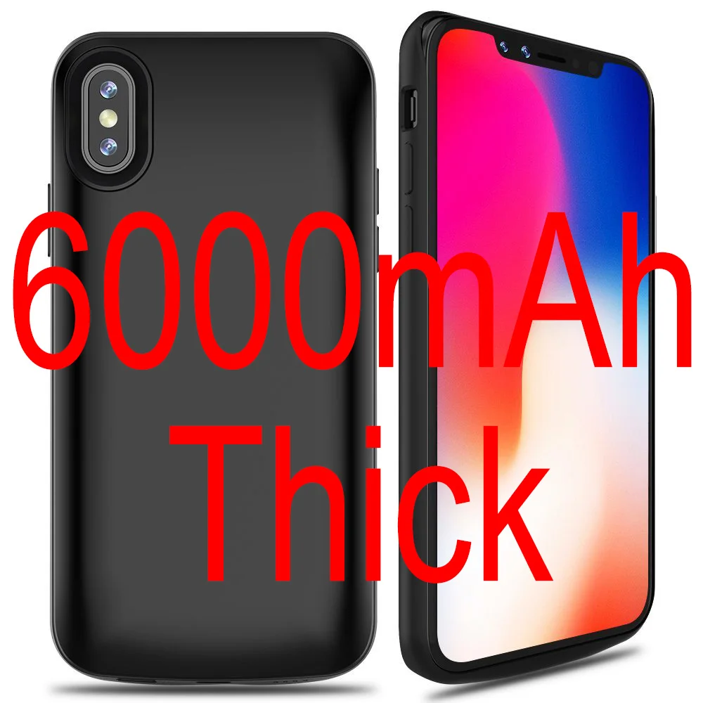 6000 мАч портативный блок питания резервного копирования Внешнее зарядное устройство зарядный защитный чехол для батареи Крышка для iPhone X Xs - Цвет: Black 6000mAh