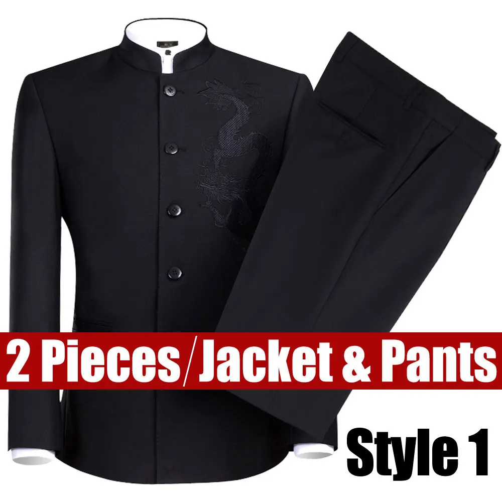 Chinese Tunic Suit Men's Traditional Stand Collar Suits Apec Leader Costume Male Embroidery Dragon Totem Suit Big size 4XL