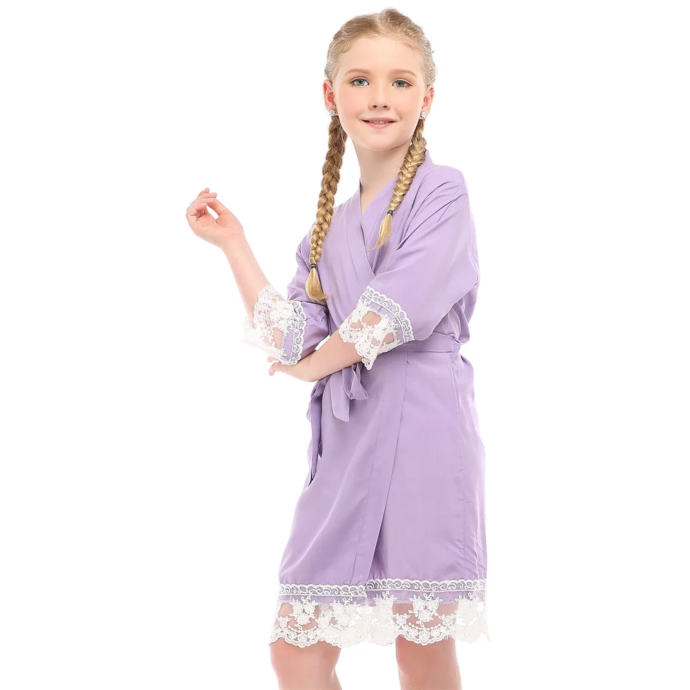 Милый хлопковый кружевной халат для девочек из искусственного шелка для свадебной вечеринки, одежда для сна с цветочным узором для девочек летний халат в стиле кимоно, Детская Пижама