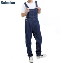 Мужской джинсовый комбинезон Sokotoo, удобный повседневный свободный комбинезон плюс-сайз синего цвета с карманами
