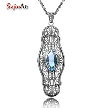 Szjinao Очаровательные Подвески с аквамарин Женские винтажные ювелирные изделия изготовление Рождественский подарок Подвеска из стерлингового серебра 925 пробы