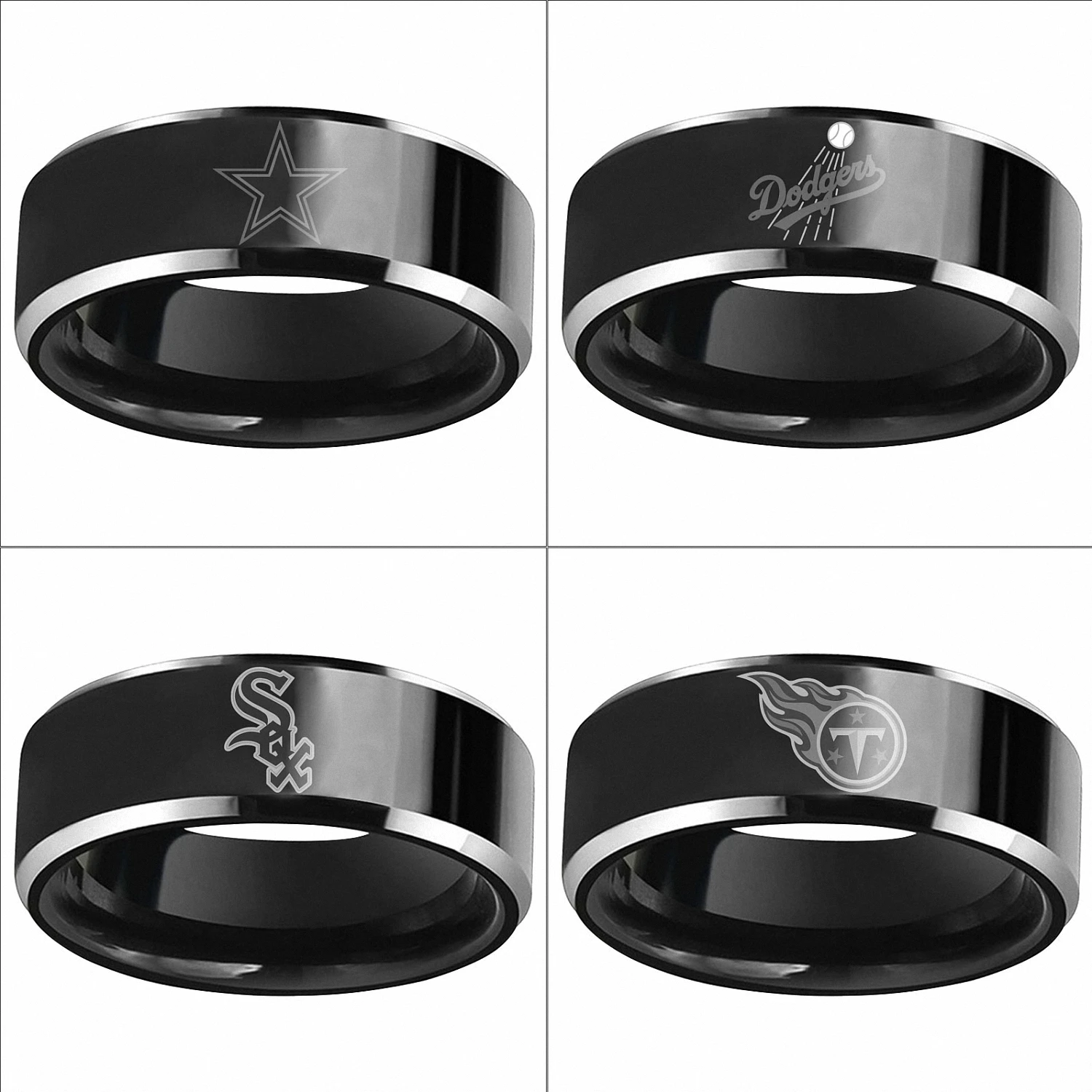 Dallas Cowboys звезды Los Angeles Dodgers Chicago White Sox 8 мм широкий черный Титан Homme гравировки jewelrymen