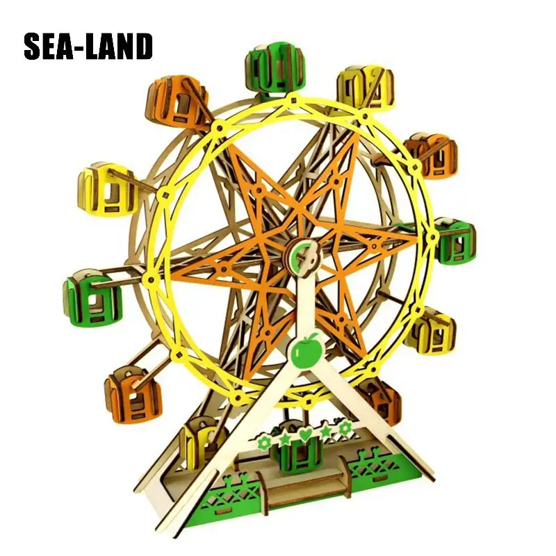 

Wholesale Educational Puzzle Toy Laser Cut Wooden 3D Puzzles Lucky Ferris Wheel Diy Quality Toys Gift For Children Dropshipping