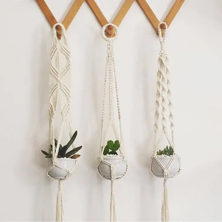 

D 1PC Macrame Plants Hanger Hook 4 Legs Retro Flower Pot Hanging Rope Holder String Home Garden Balcony Decoration Wall Art