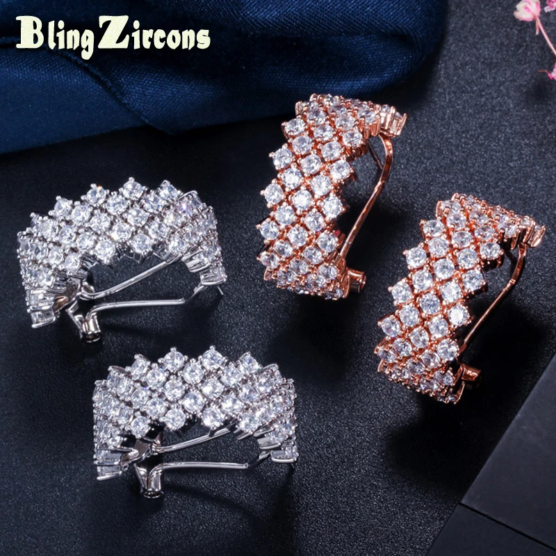 BeaQueen брендовые серьги-гвоздики белого золота с кубическим цирконием, большие размеры, круглые серьги для модных женщин, ювелирные изделия E088