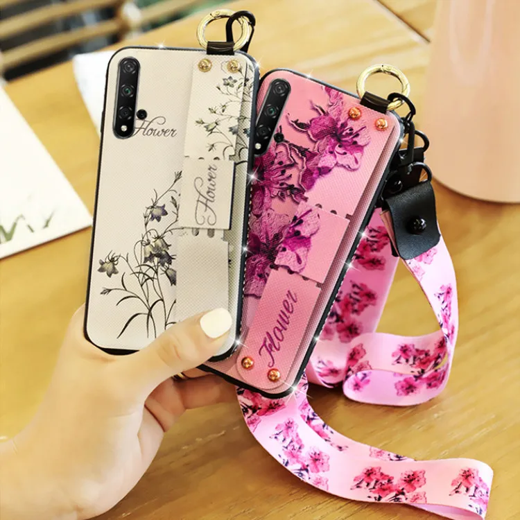 

Phone Holder Case For Huawei Y5 2019 Y6 PRO 2019 Nova 5 Nova 5i P20lite 2019 20i Elegant Flower Soft TPU Neck Wrist Lanyard