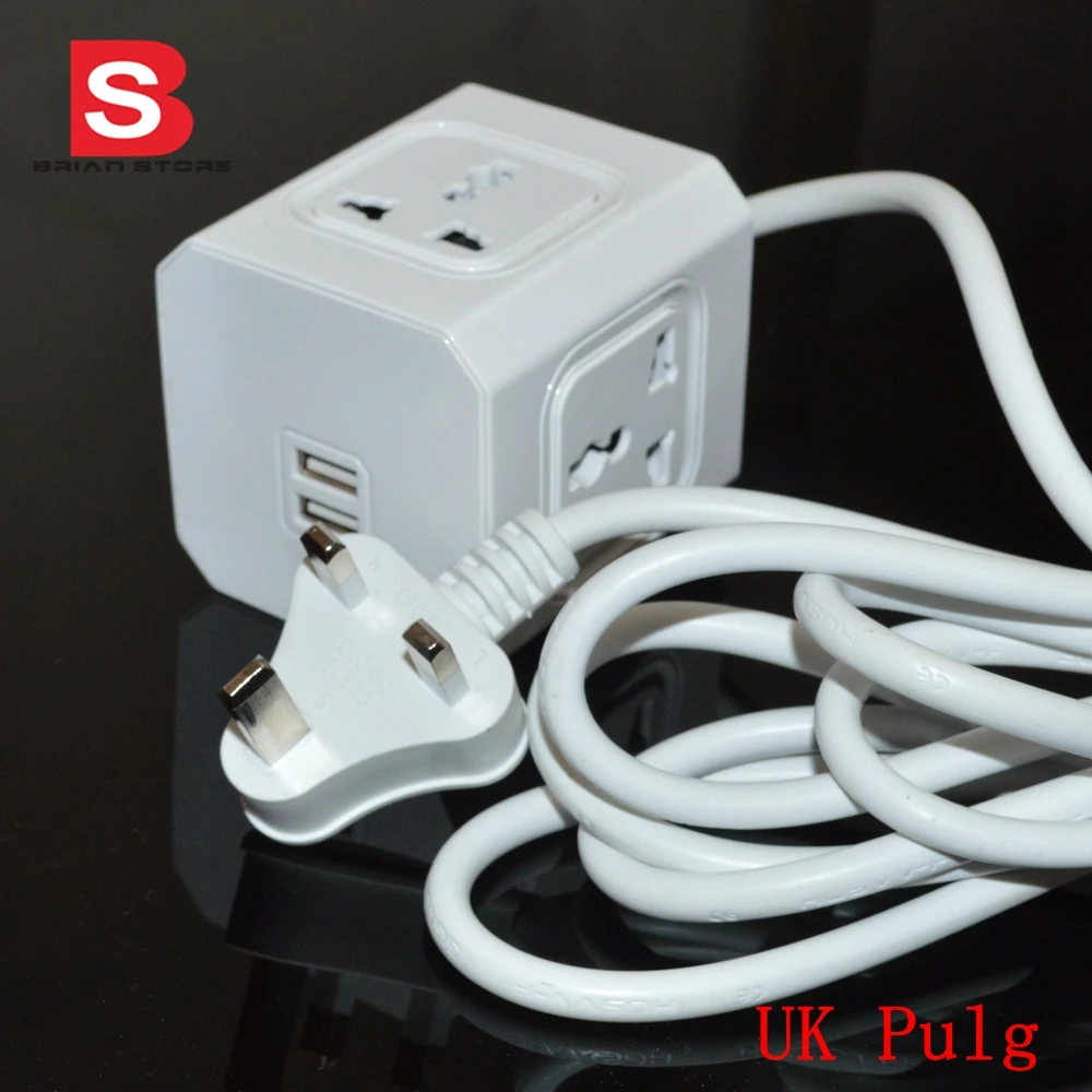 

4 Outlets Dual USB Ports gsm Multi smart UK plug Switch Socket 3m cable Power Cube