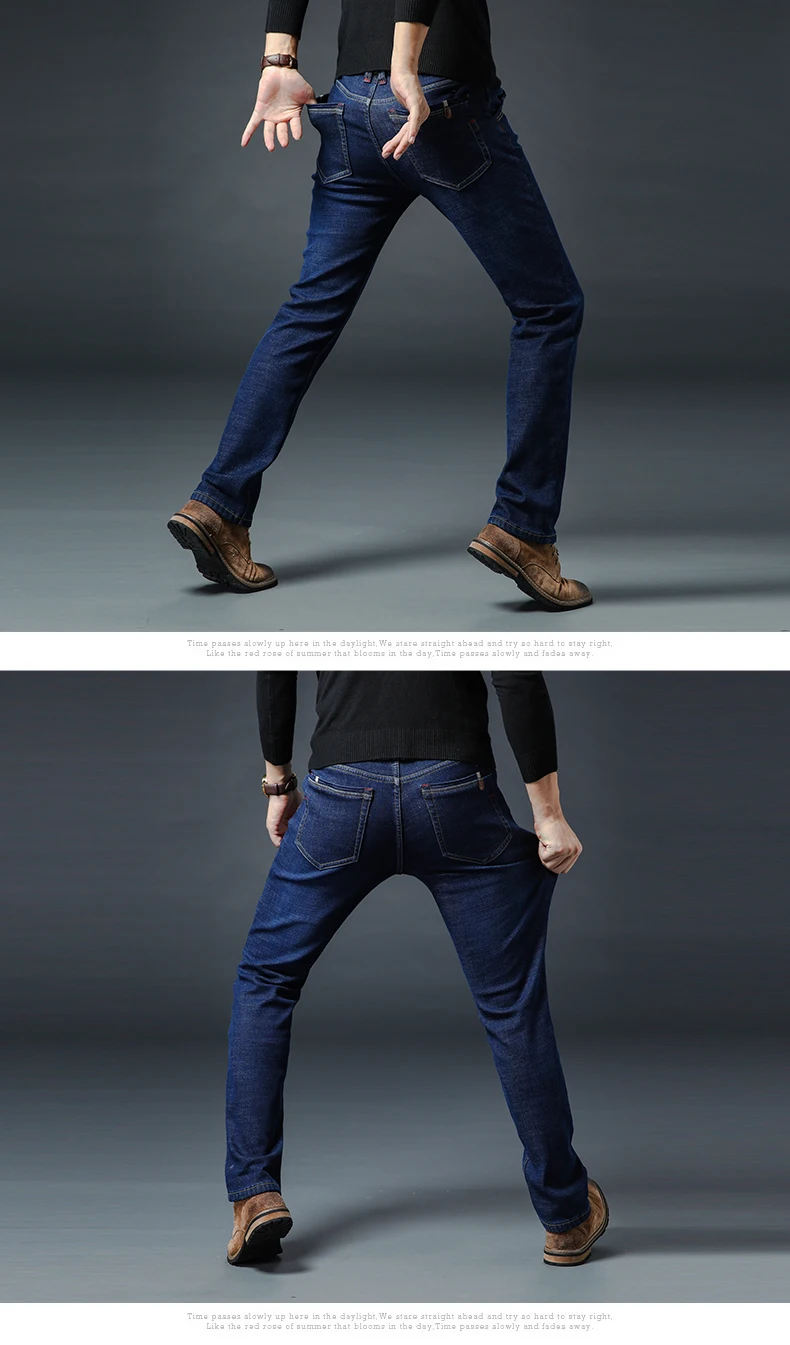 Vomint 2019 Новинка зимы Для мужчин джинсы утепленные Джинсы с флисом Стретч Regular Fit Straight эластичность джинсовые брюки большой размер 42 44 46