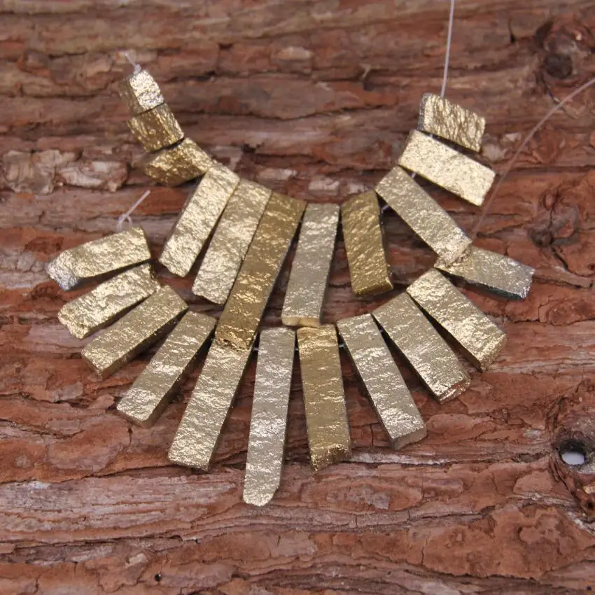 11pcs/str New Design! Plated Gold Titanium Red Aventurine Graduated Beads Pendant,Top Drilled Stones Slab Slice Necklace Set
