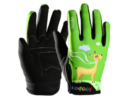 Boodun от 4 до 10 лет дети полный палец перчатки для велоспорта кататься на коньках спорта Mtb езда BMX, горный велосипед велосипедные перчатки для мальчиков и девочек - Цвет: Green