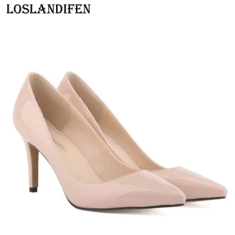 

Loslandifen Fashion Women Sexy Solid Color Pointed Toe Wedding High Heel Shoes Ladies Japanned Leather Daily Office Pumps