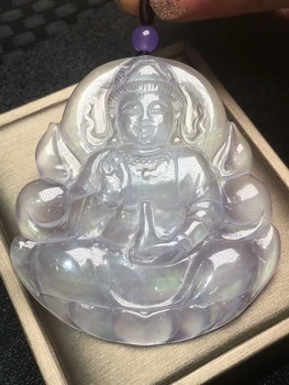 

Only One ! Natural Ice Jadeite JADE Guanyin Bodhisattva Pendant Necklace Sweater Chain Jewelry Gift Wholesale