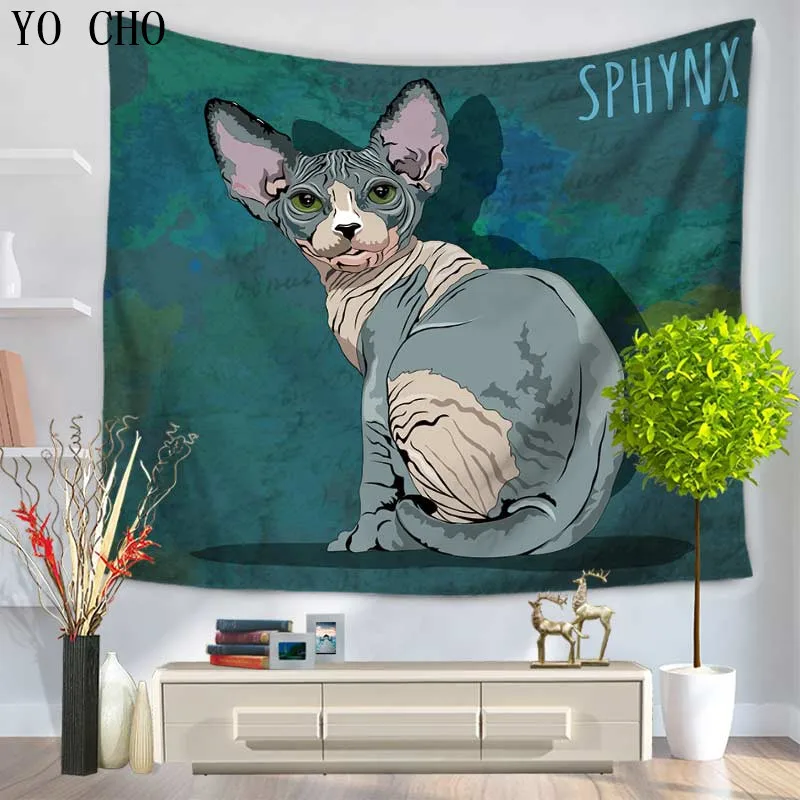 

YO CHO 1ps Cartoon Mandala Animales Tapestry Wall Hanging Decor Lovely Cat Printed Carpet Bedspread Yoga Mat Kid's Room Carpet