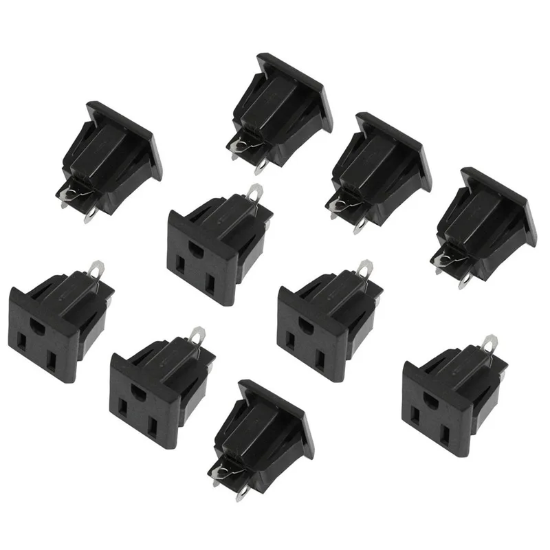

10 Pcs Panel Mount US 3 Pins Power Socket Plug Black Supply Adapter AC 125V 15A -- WWO66