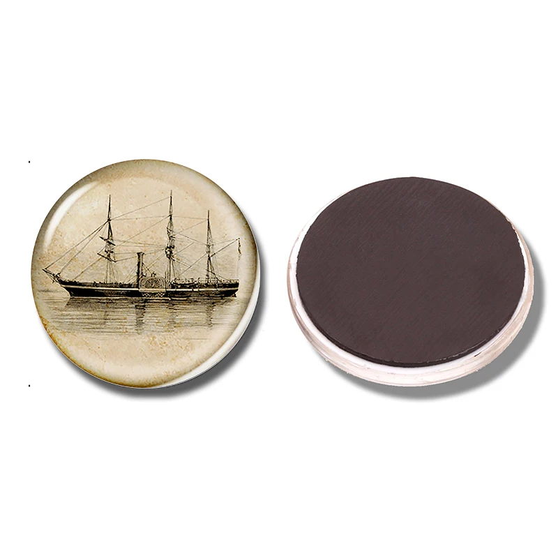 Shipyard 30 MM Fridge Magnet Sail Ship Resort Fishing Boat Glass Dome Magnetic Refrigerator Stickers Note Holder Home Decoration