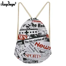 Noisydesigns Newspaper Print Custom Drawstring bag Men’s shoes bag Ladies travel bag high quality Men’s sportsbackpack
