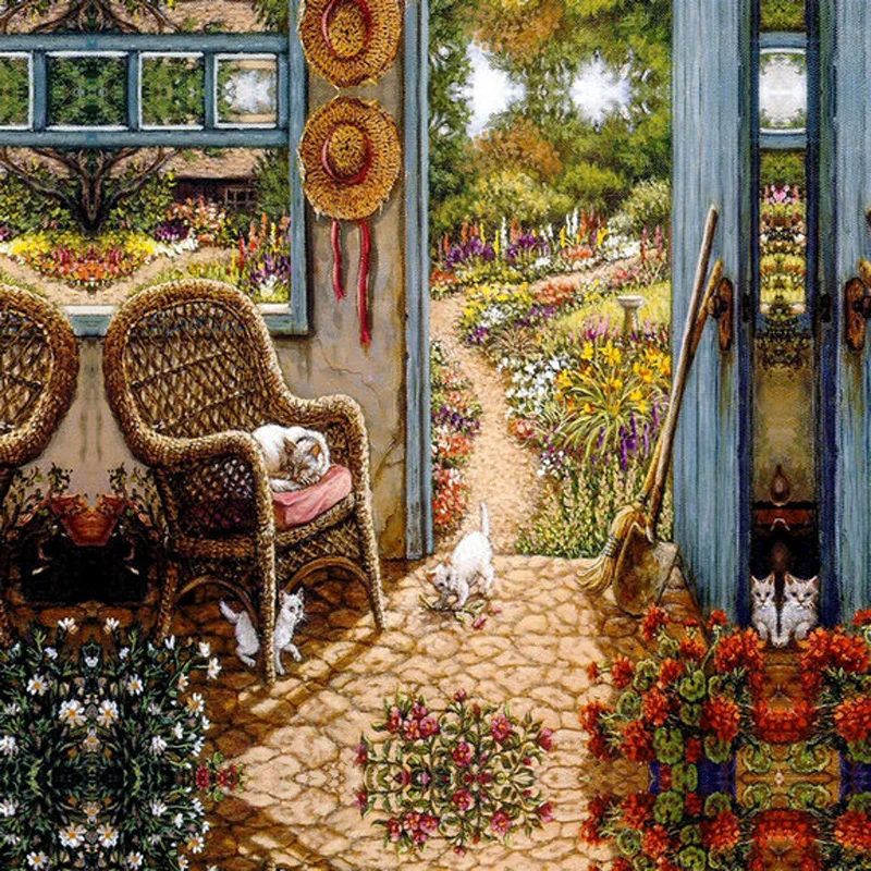 Cozy Courtyard View Decorative Pictures On Wall For Home Decoration Art 