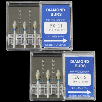 

30Pcs(10Boxes) Dental Diamond Burs EX-11 / EX-12 Polisher Drill FG1.6mm High Speed Handpiece Polishing Dentist Burrs