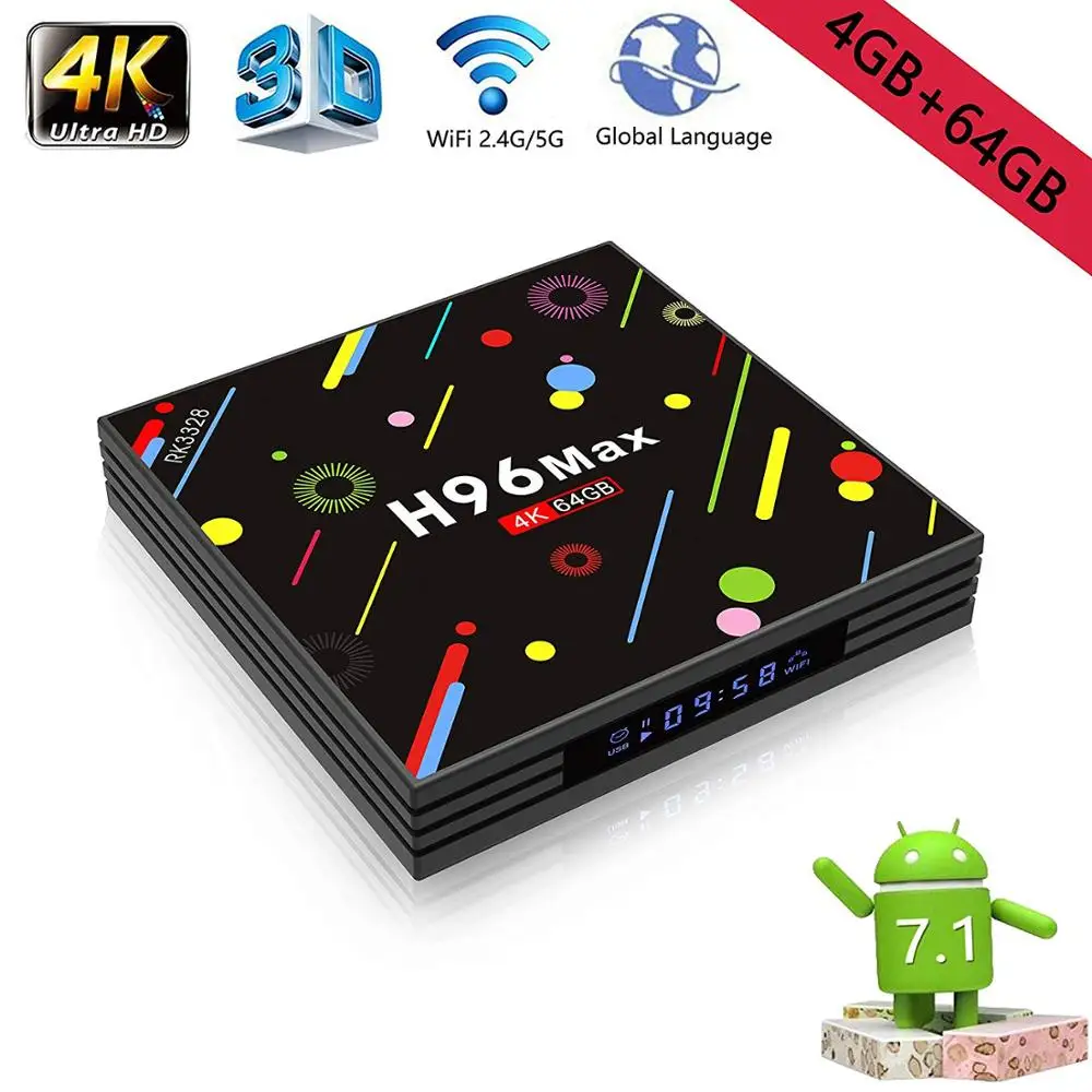 

JKING H96 MAX Plus TV Box Android 8.1 4gm ram 64gb Rockchip RK3328 USB3.0 H.265 4K Youtube Netflix Google Play Smart TV H96MAX