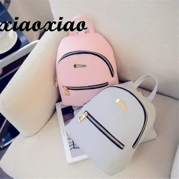 

2019 Hot Womens Leather Backpacks Solid Grey Pink Black Schoolbags Bag Waterproof Casual Small Backpack Mochilas Mujer &1512