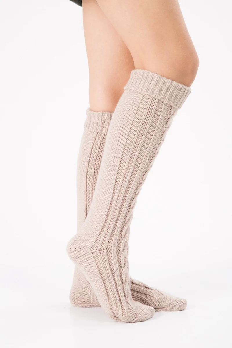 Высокие женские носки до колена, зимние теплые вязаные носки выше колена, носки средней длины