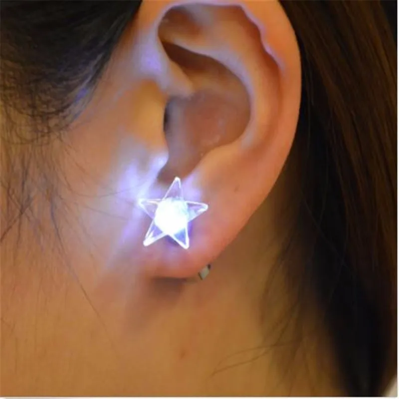 

3pairs Unisex Cool Light Earing Star Shape Stainless Steel LED Earrings Studs Dance Party Accessories For Women Night Party