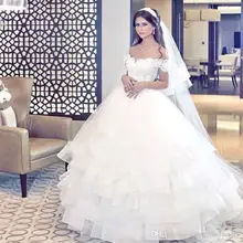 Elegant Off Shoulder Arabic Lace Ball Gown Wedding Dress 2016 Said Mhamad Vintage Lace Applique Ruffles