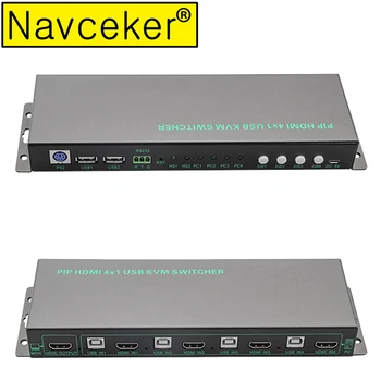 

Navceker USB HDMI KVM Switch 4 Port USB KVM HDMI Switch Support 3840*2160/4K*2K PIP Extra USB 2.0 Many Computer Mouse&Keyboard