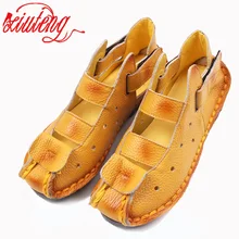 Xiuteng Summer New Soft Bottom Flat Leather Shoes Personality Casual Women Sandals Tunnel Vintage Handmade Sandals