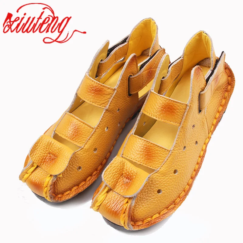 Prix Xiuteng Été Nouveau Doux Fond Plat Chaussures En Cuir Personnalité Occasionnels Femmes Sandales Tunnel Vintage À La Main Sandales Pour Le printemps